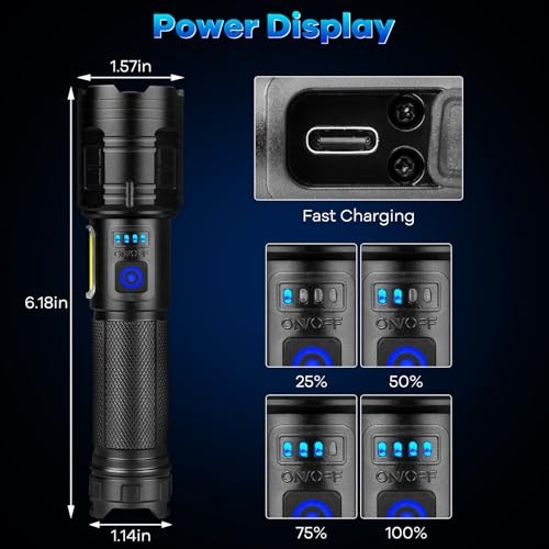 Rechargeable Flashlights 90,000 High Lumens - 2 Pack, Super Bright Flash Light
