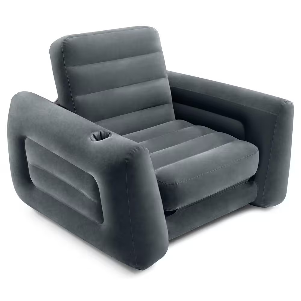 Queen Size Inflatable Pull-Out Sofa Bed Couch and Chair Sleeper, Dark Gray