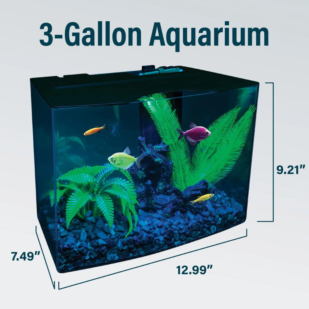 GloFish Crescent Aquarium Kit, 3 Gallon, Blue LED Light, Internal Filter, Tank