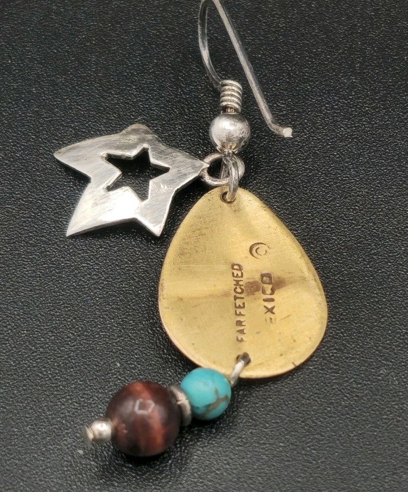 Far Fetched Sterling Silver & Brass Star Dangle Earrings – Turquoise & Jasper...