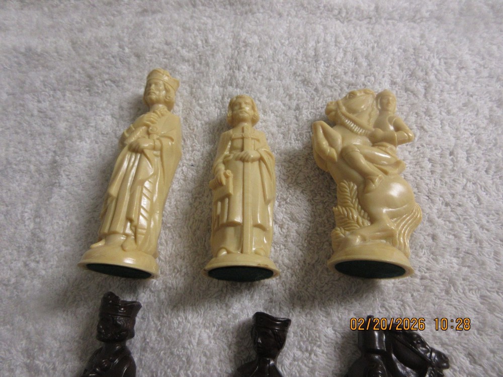 Chess Set , Vintage 1950s, Renaissance Medieval Hard Plastic , Felt Bottom ,