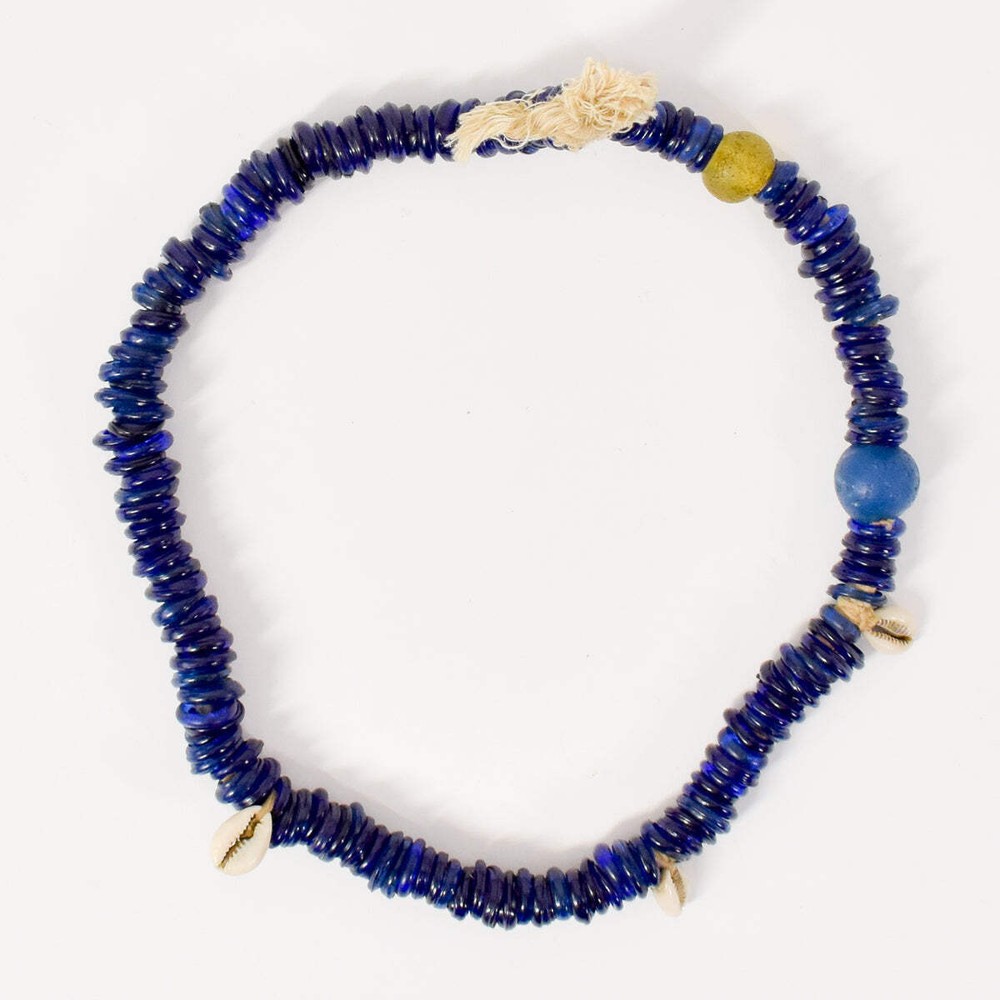 Dutch Donut Blue with Cowrie Shells Trade Beads
