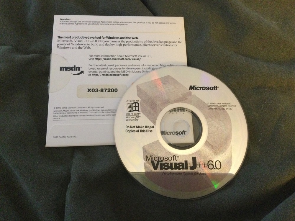 Microsoft Visual J++6.0 X03-87200 Or X03-84431