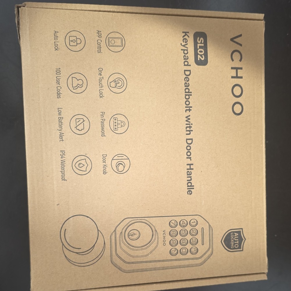 VCHOO SL02 Keypad Deadbolt Door Handle Black Matte, Auto Lock, App Control