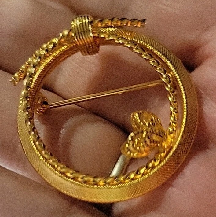 Goldtone Round Brooch With Butterfly
