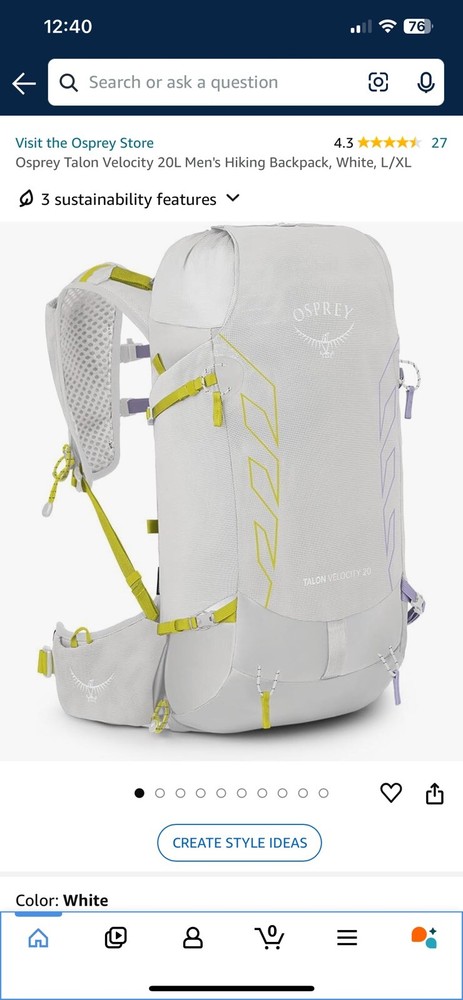 Osprey Packs Talon Velocity 20L Backpack - Men's White 275 Msrp