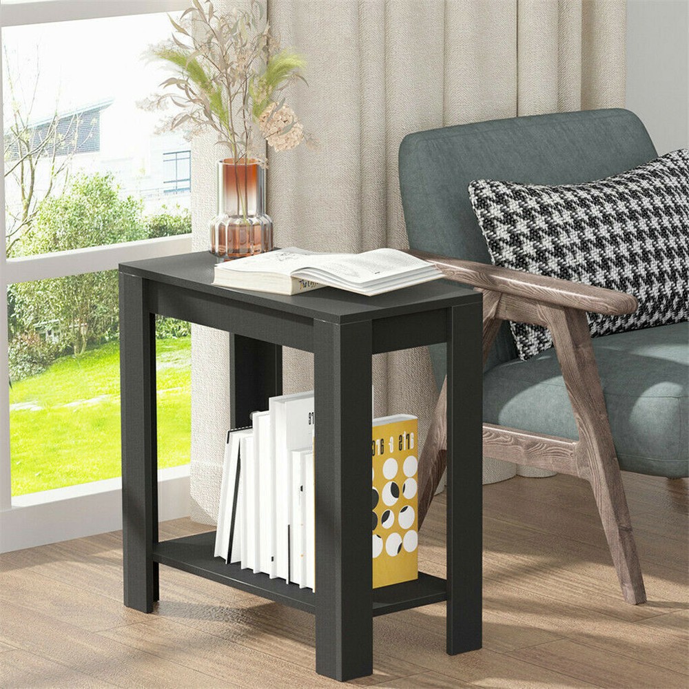 Black Thicken Wood Side Table Bedside Sofa End Table Living Room Display Table