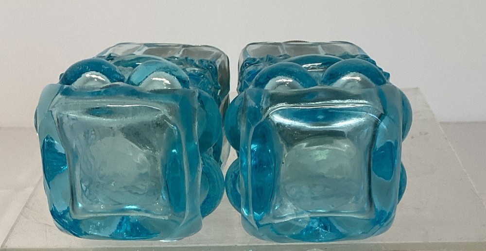 Mosser Aqua & Opalescent Glass Salt & Pepper Shaker Set Eye Winker Pattern