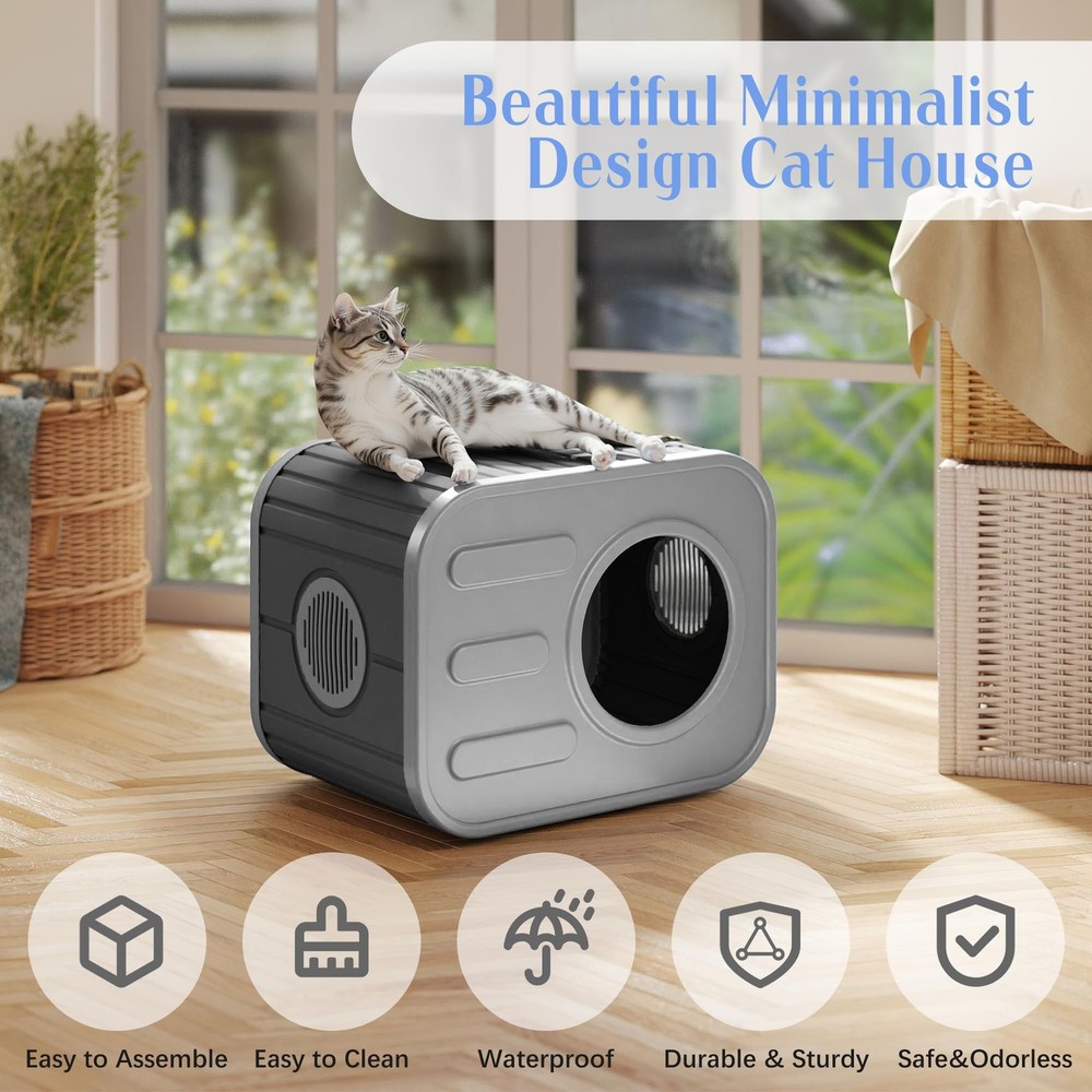 Insulated Winter Cat House Weatherproof Camera-Shaped Stackable Shelter Black