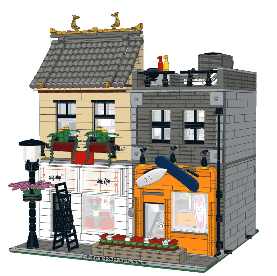 Custom Modular Building MOC Instructions - Commercial Pack #2 - restaurant, shop