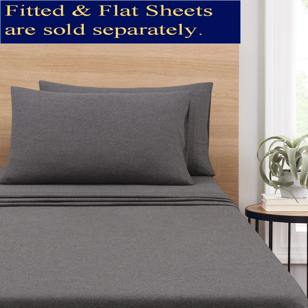 Extra Soft Jersey Pillowcase Set Standard Queen Size 2 Piece Charcoal Grey