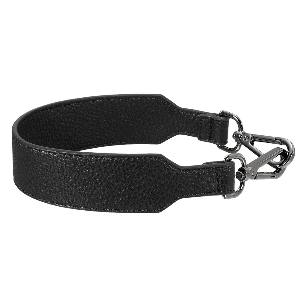 16 Inch Leather Purse Strap, Pebbled Pattern with Black Buckle, Black