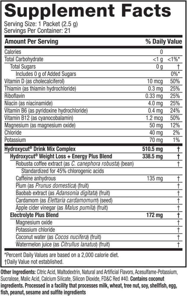 Hydroxycut Drink Mix, Wildberry Blast - 21 Travel-Size Packets - Zero Calories,
