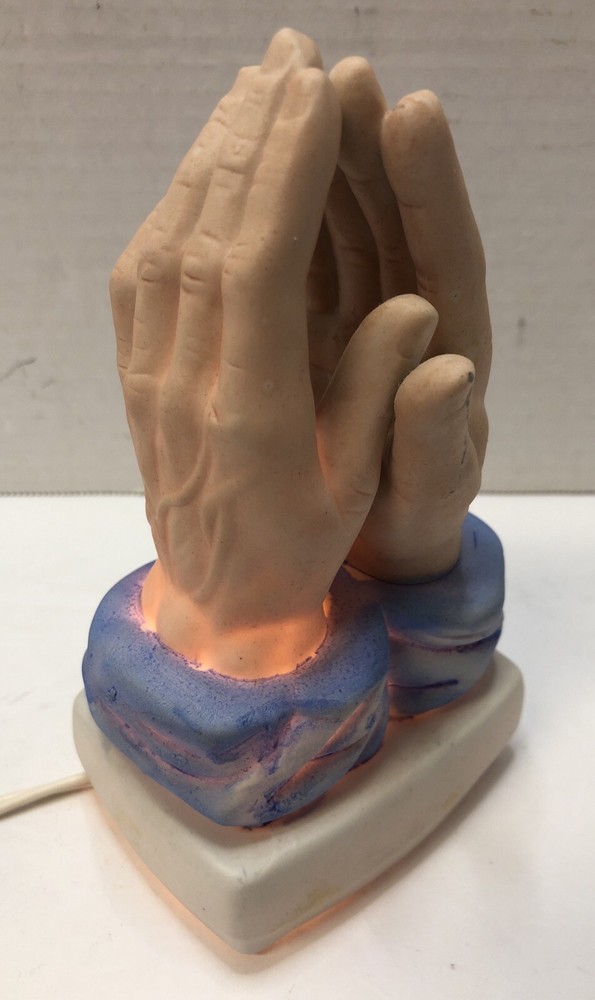Vintage Praying Hands Painted Ceramic Night Light 6” H