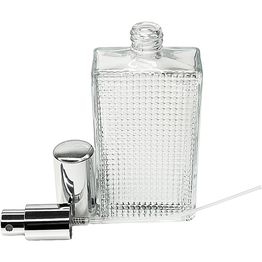 100ml 3.3oz Perfume Front Grid Glass Spray Bottles Silver Atomizer Refillable