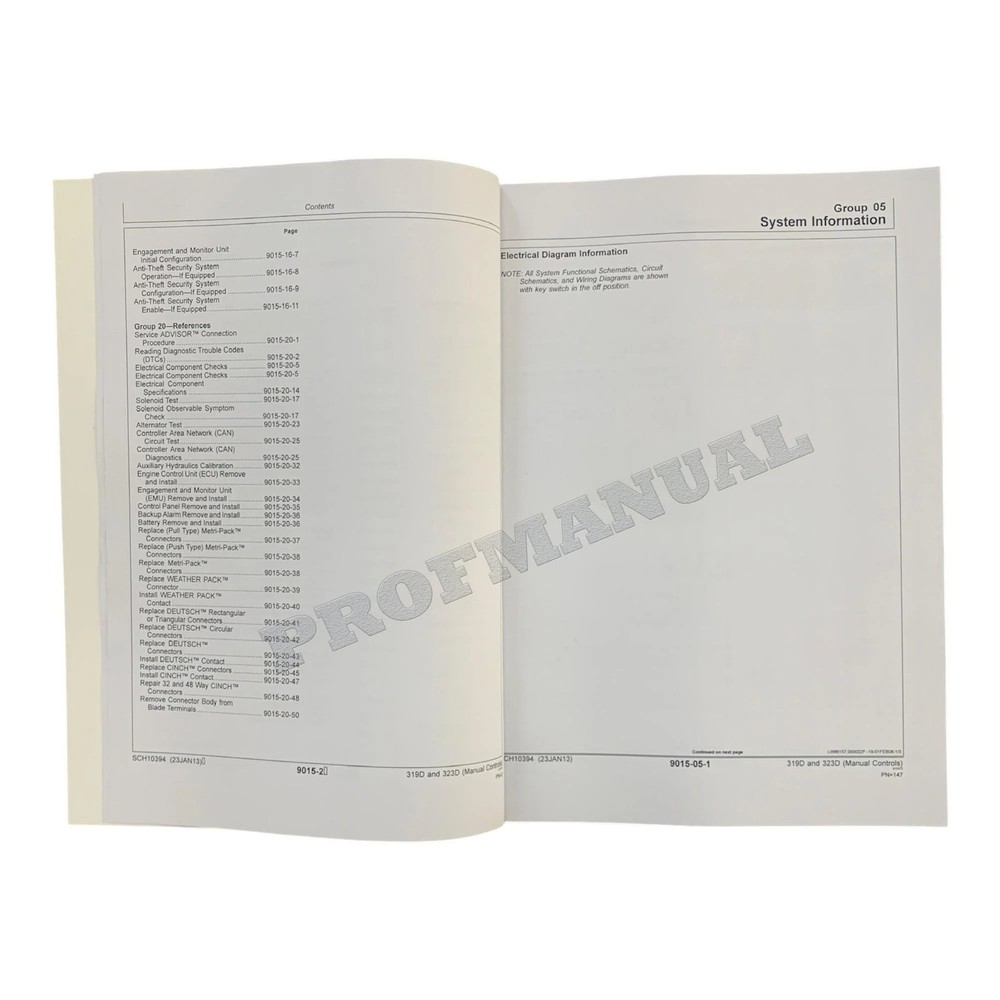 John Deere 319D Skid Steer Loader Electr Schematic Service Manual *Send SN