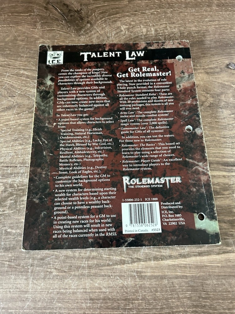ICE Rolemaster 3rd Ed Talent Law