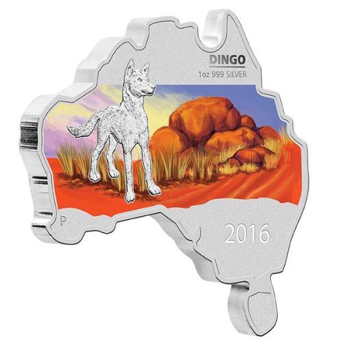 Australia MAP SHAPED COIN SERIES 2016 Dingo 1 OZ SILVER proof COIN