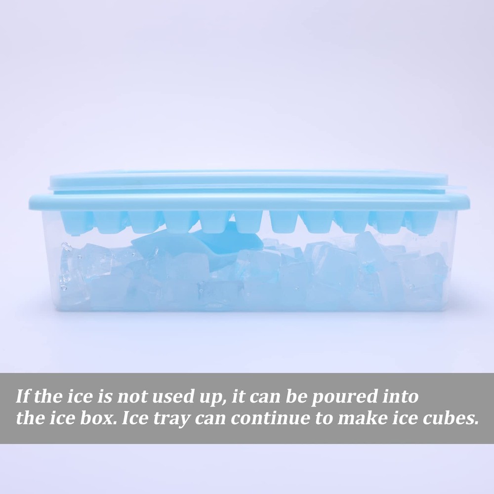 3 Pack Blue Ice Trays & Lids, 1 Ice Bin & 1 Ice Scoop, Easy Release, Save Space