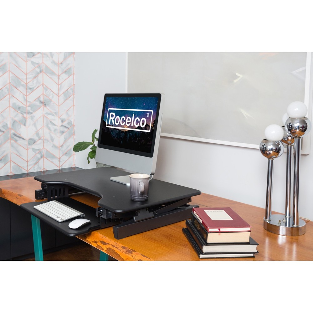 Rocelco 40" Large Height Adjustable Standing Desk Converter - Quick Sit Stand Up