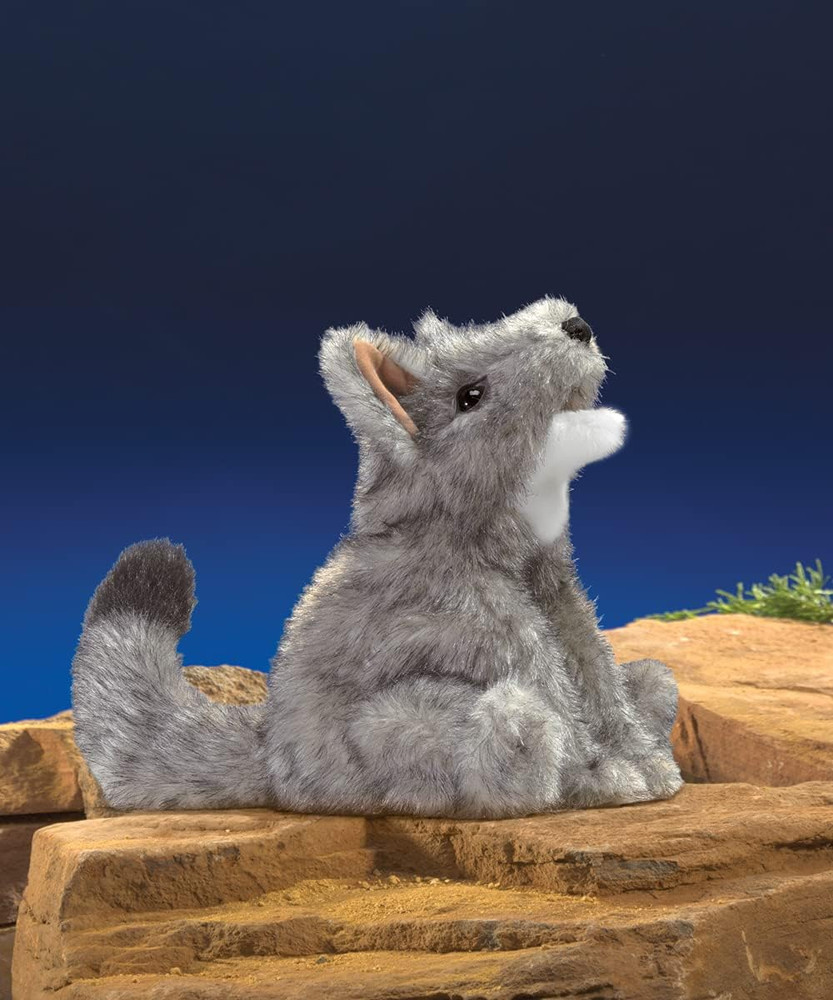 Small Coyote Hand Puppet, Gray; White; Black