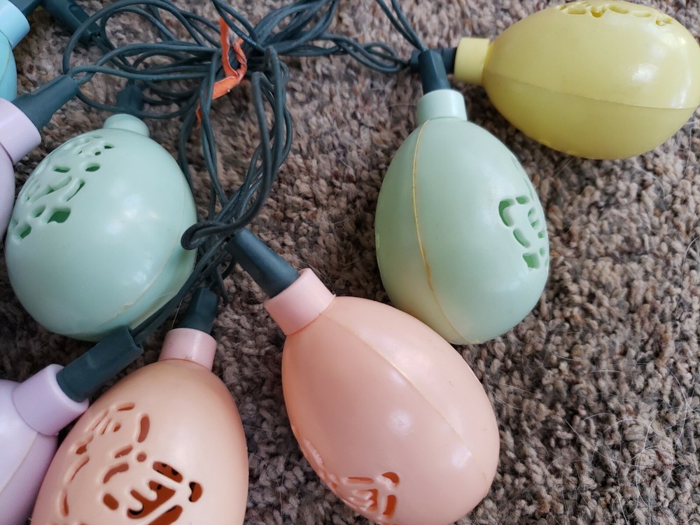 Vintage Plastic Egg Chick Duck Cut Out Out/Indoor Hanging String Lights Pastels