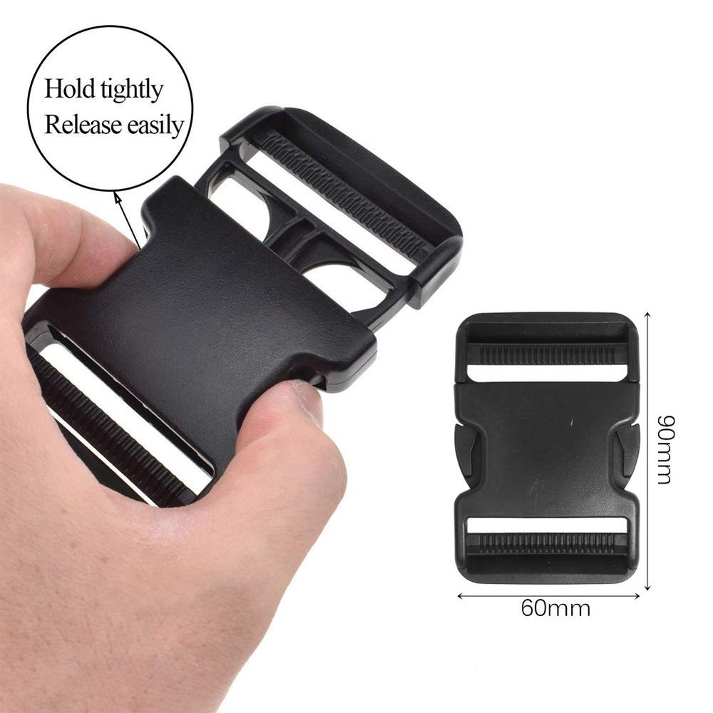 6 Pack 2 Inch Flat Dual Adjustable Plastic Side Release 2inch, Black