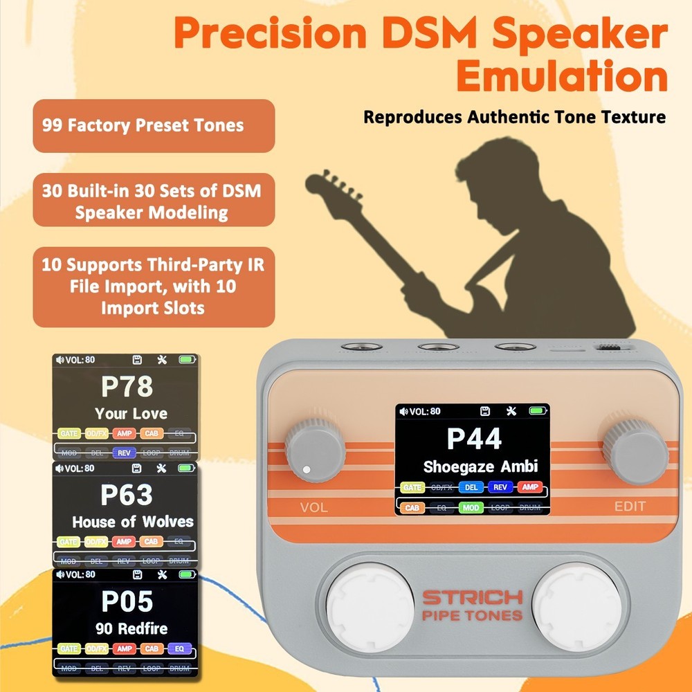 STRICH Pipe Tones Pocket Multi-Effects Processor with Foot Pedal (Gray)