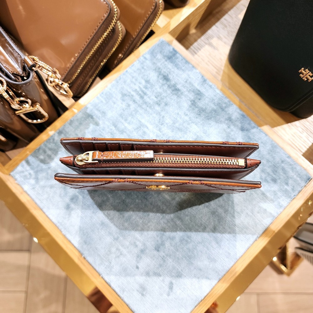 Latest Authentic Tory Burch Willa Shine Java Leather Medium Wallet 169924 $270