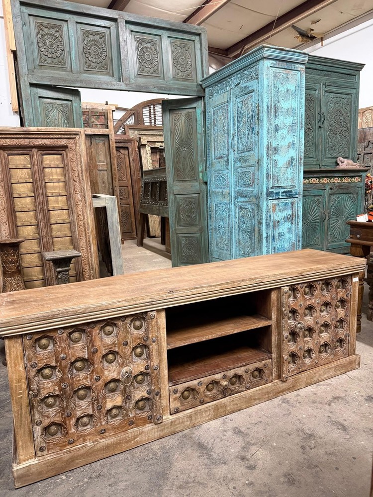 Antique Carved Sideboard Solid Wood Buffet Credenza Rustic TV Stand