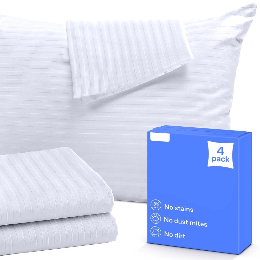 Pillow Protector 4 Pack, Standard Size, Breathable Cover, White