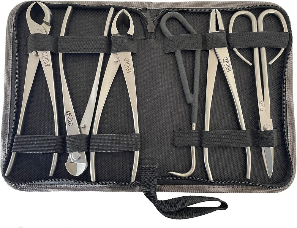 6pc Bonsai Tool Set - Concave/Knob/Wire Cutters, Scissors & Hook