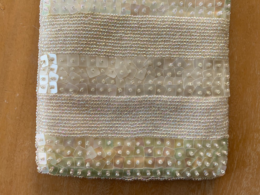 Unbranded Cream Sequin Beaded Handbag With Satin Lining