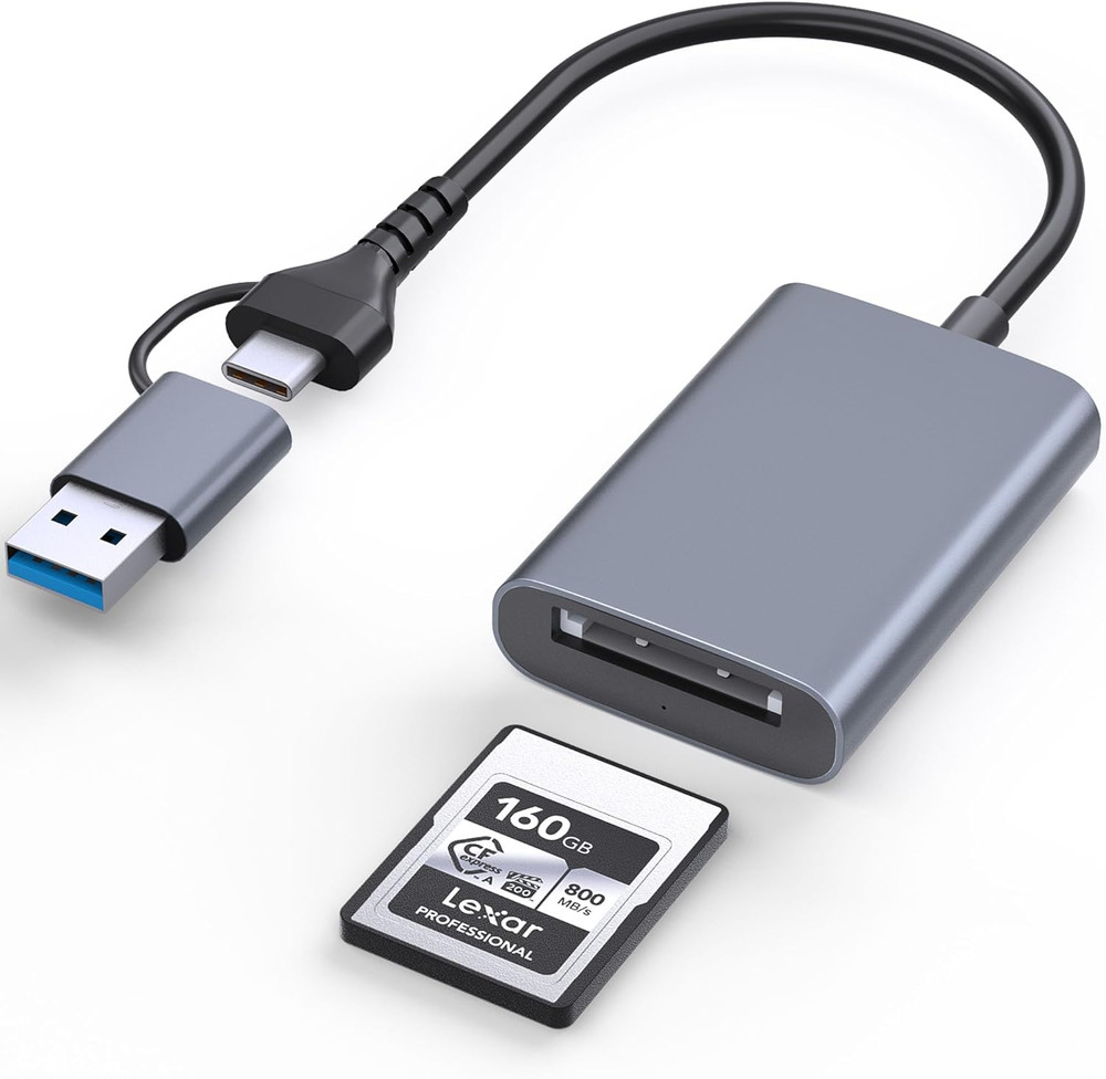 CFexpress Type A Card Reader, USB-C/USB-A 2-in-1, 10Gbps, Multi-OS Compatible