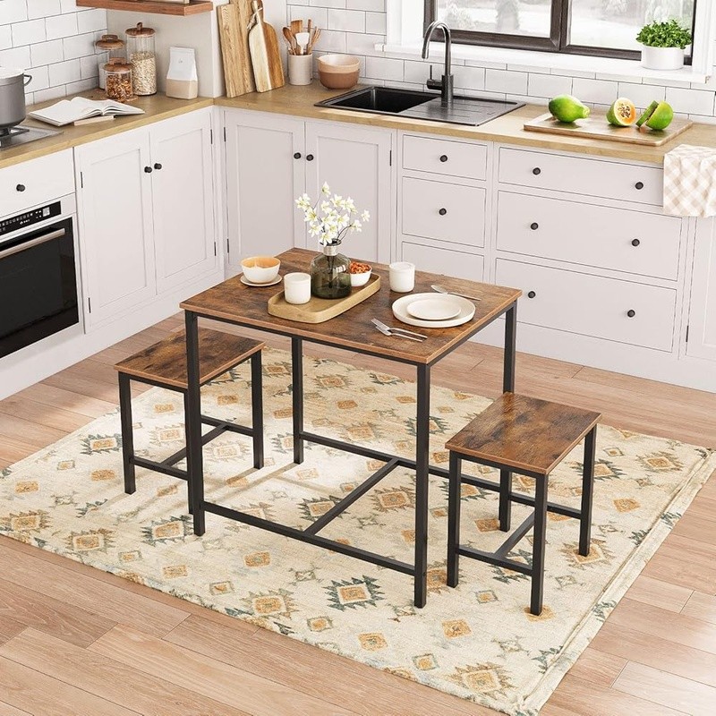 Space Saving Dining Table Set W/ Stools Industrial Design Easy Assembly New