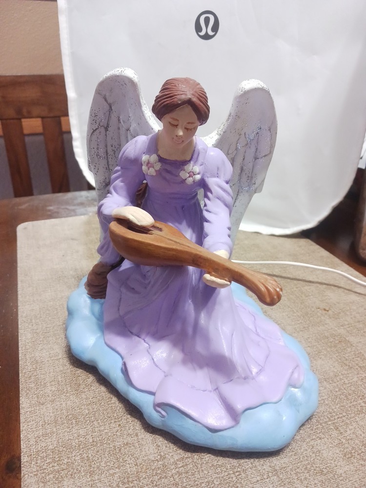 Ceramic Angle Playing Instrument Night Light With Wings Hand Painted