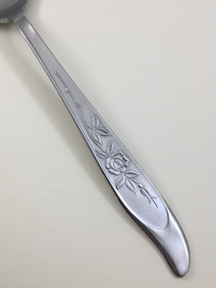 SILHOUETTE SST1 Rose Pattern Stainless Japan Solid Serving Spoon 8 1/4"