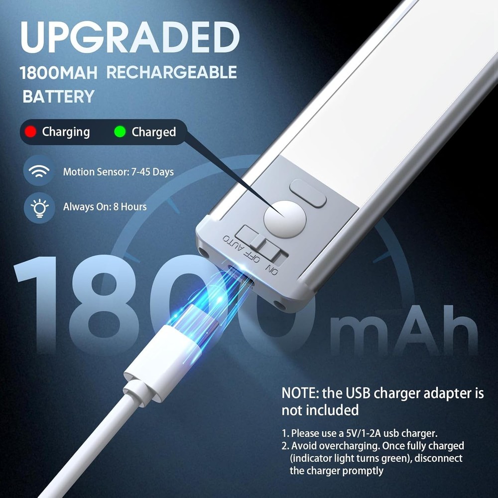 10inch Under Cabinet Lighting, 2 Pack Rechargeable Light Indoor