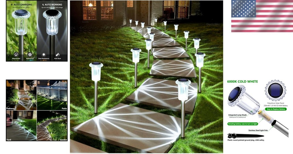 Waterproof Solar Path Lights for Yard Garden 15-Pack