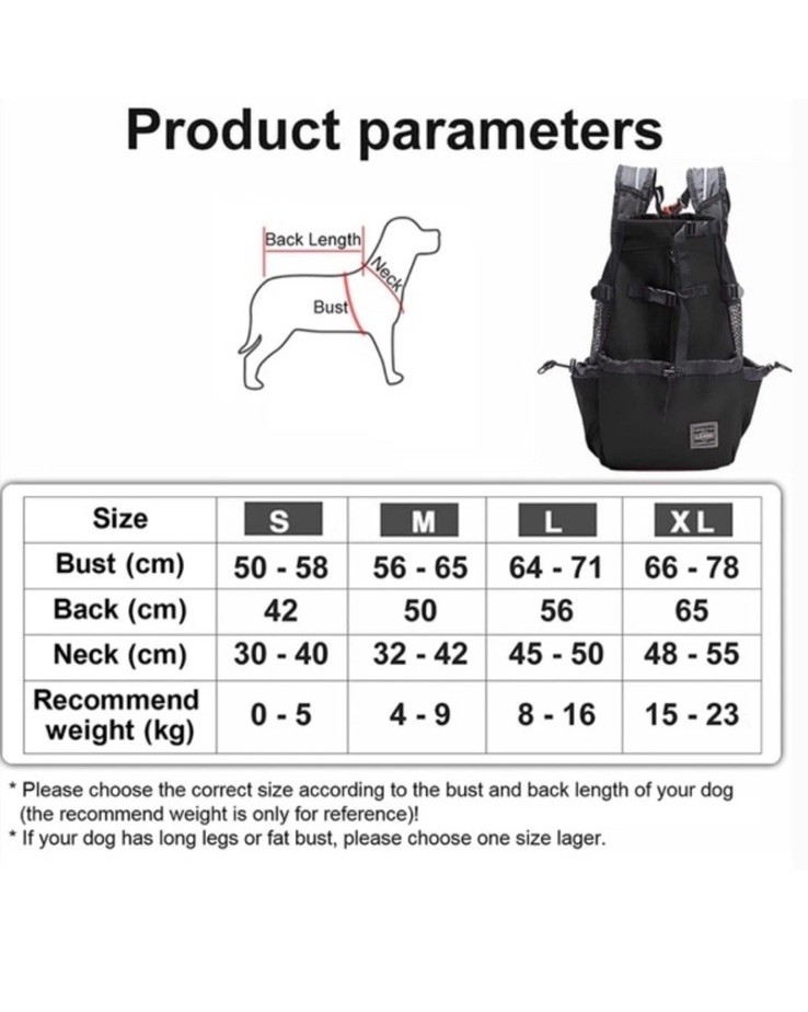 L.D. Dog Carrier Black Backpack Size Small