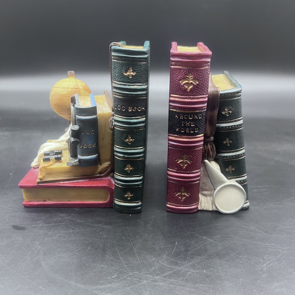 Nautical Themed Bookends With Globe, Anchor, Log Book, And Binoculars