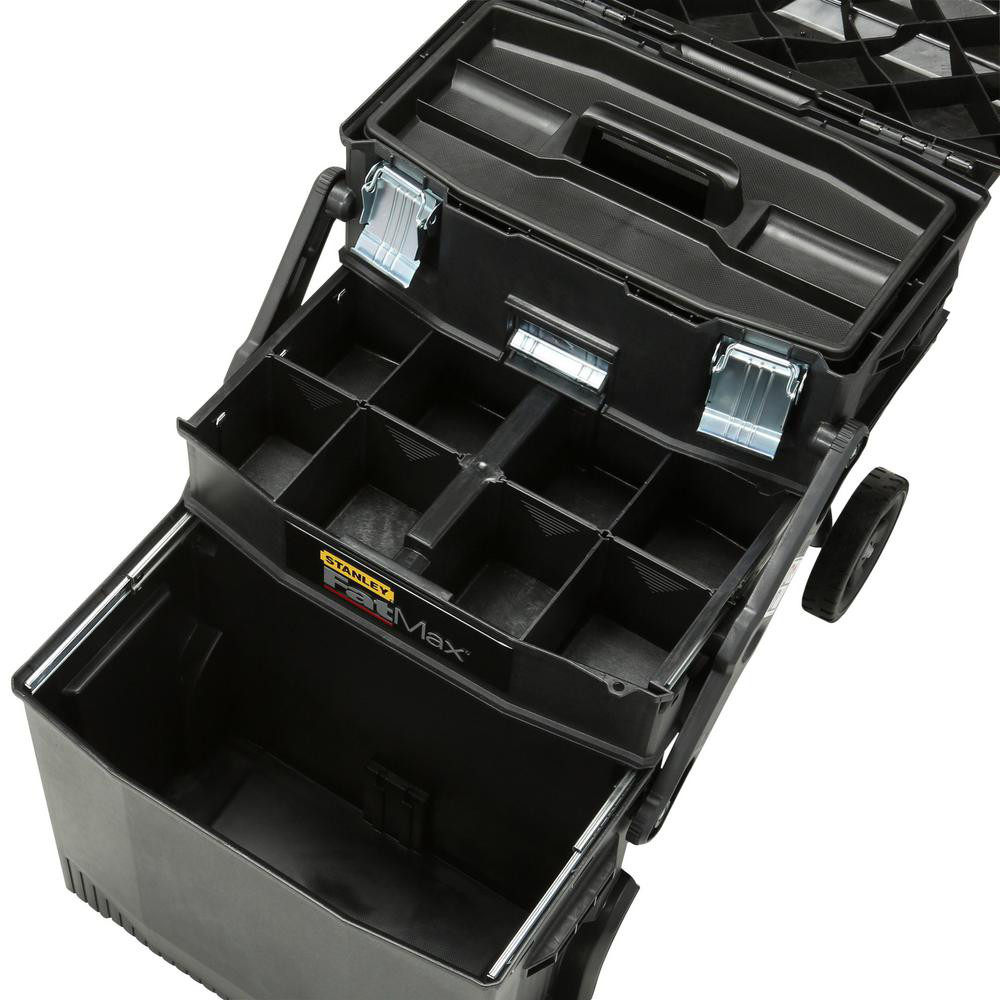 22in Mobile Tool Box 4in1 Cantilever Storage Compartment Wheels Rolling Black