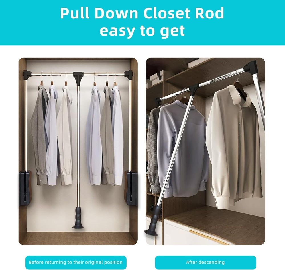 Pull Down Closet Rod 26"-35", Adjustable Side Mounted 35 inch, chrome