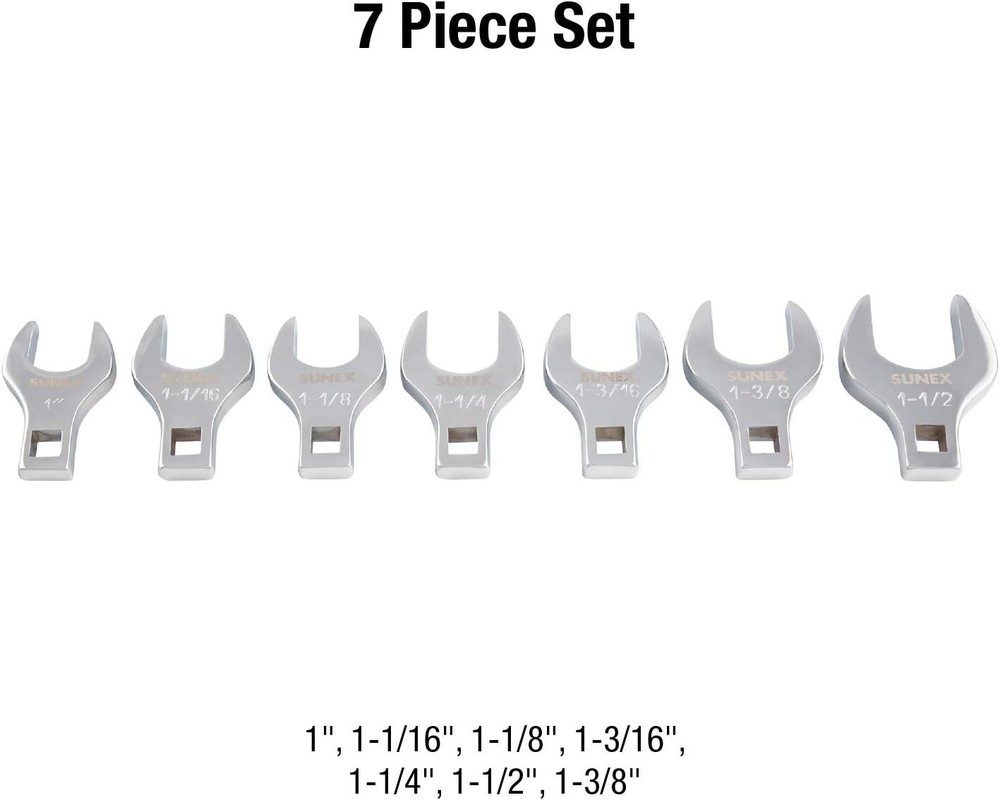 Fully Polished SAE Crowfoot Wrench Set, 7-Piece Storage Rail