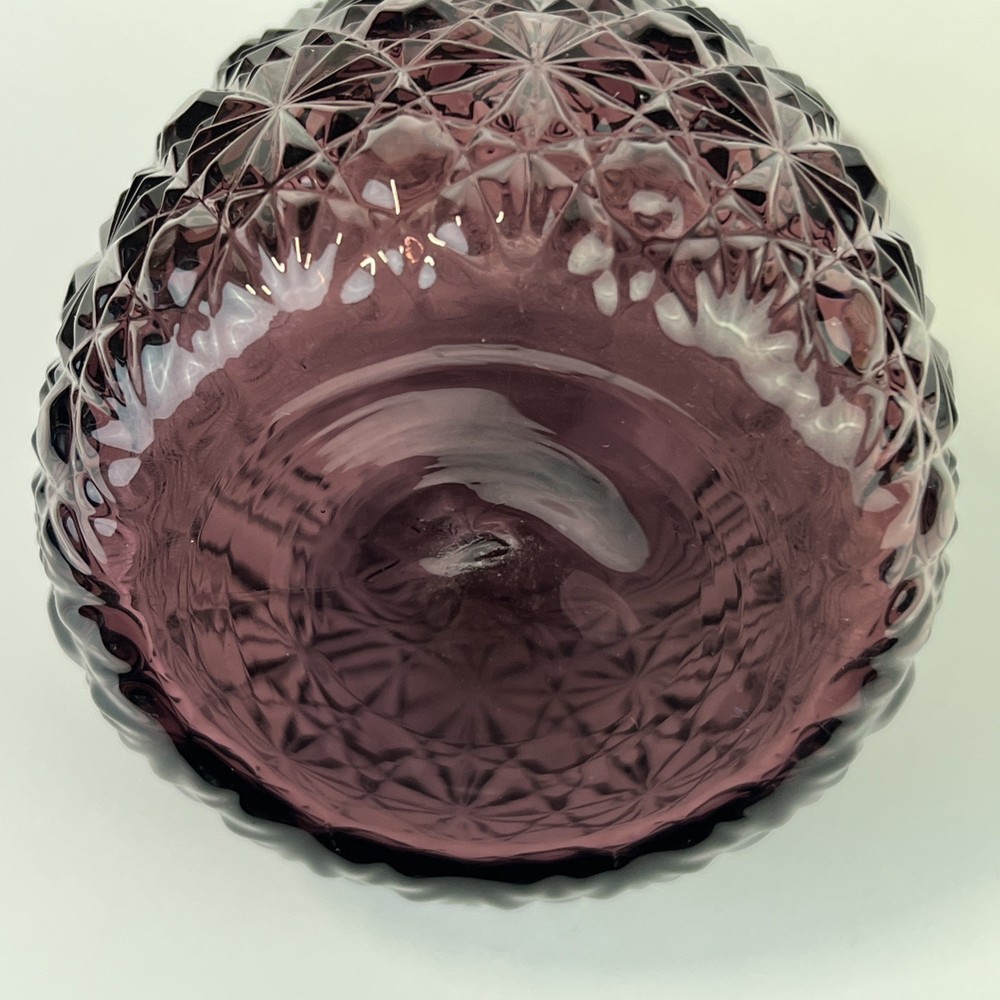 LG WRIGHT Glass Daisy and Button Pattern Cruet w/ Clear Stopper ~ Amethyst
