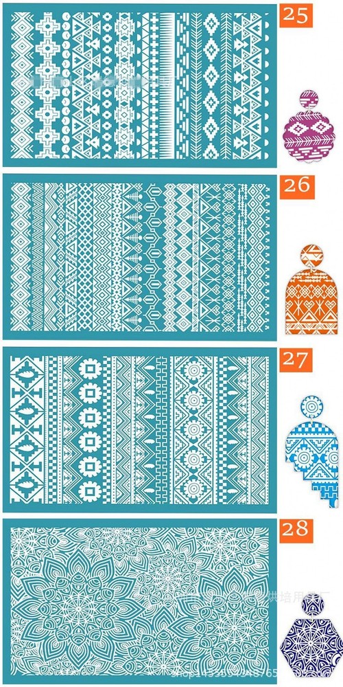 12 Design Stylish Pattern Polymer Clay Silkscreen Tool- Reusable Silkscreen Sten