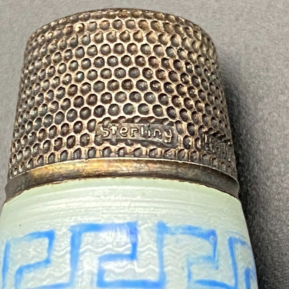 Vintage Enamel Thimble Sterling Silver Germany Size 9