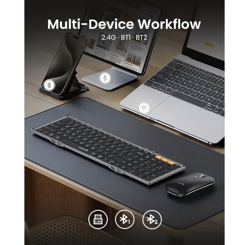 ProtoArc Foldable Keyboard and Mouse, XKM01 True Full-Size Folding Wireless
