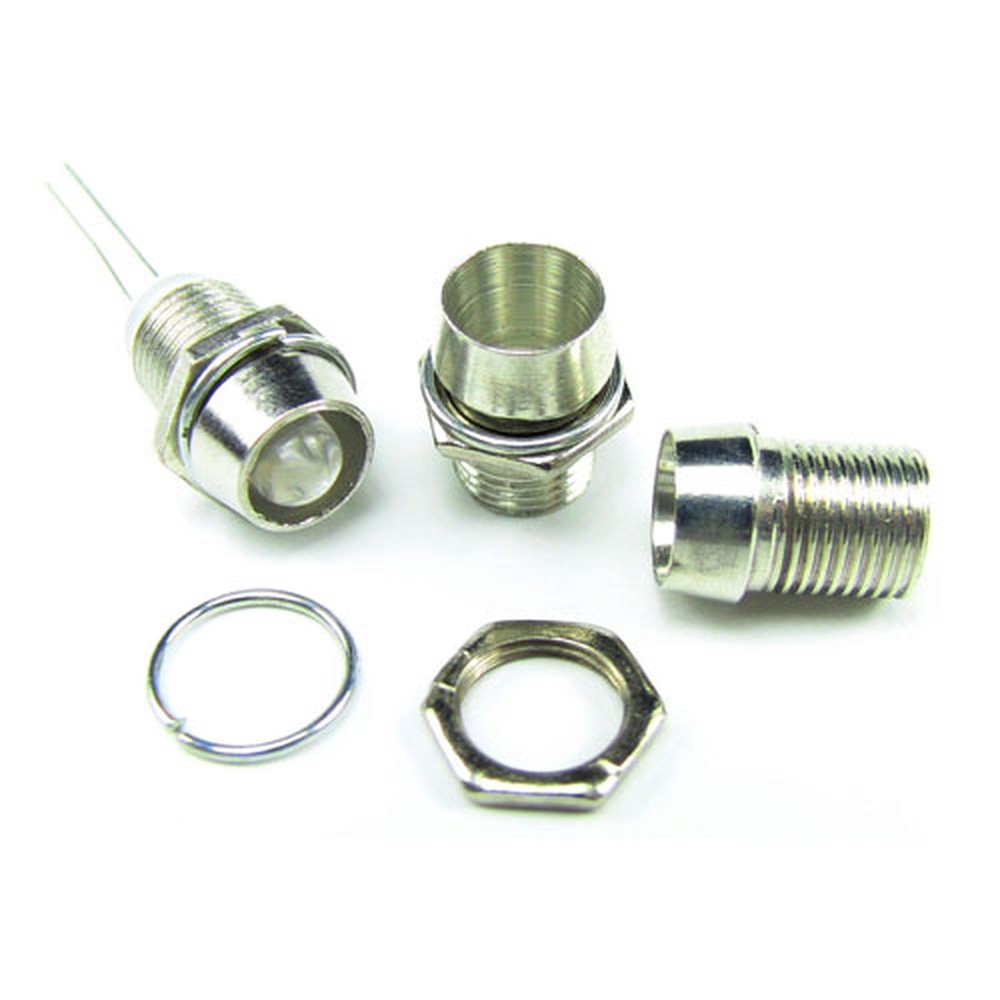 50 x 5mm LED Bezel Holder Mount Chrome / Silver Through-Hole Panel Display Case