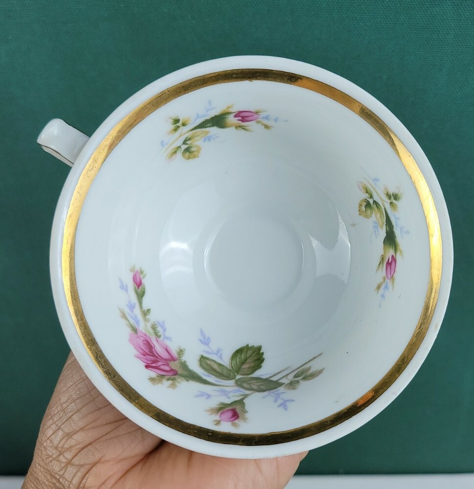Pompadour Rose by Walbrzych Teacup - Embossed Scroll, Pink Roses